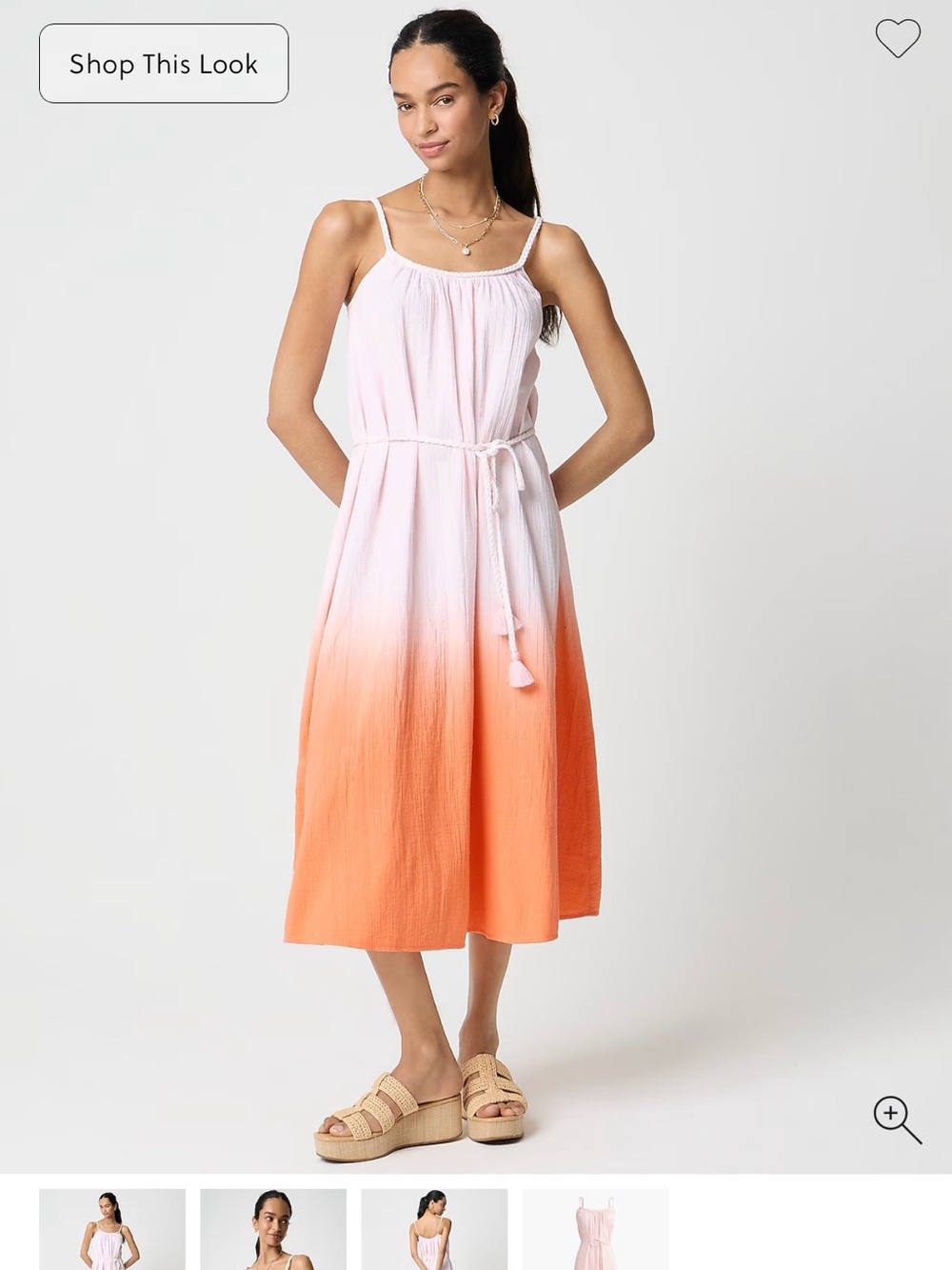J. Crew Pink-to-Orange Ombre Spaghetti-Strap Midi Dress- S